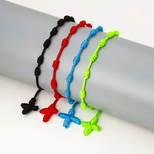 NUORO all'ingrosso semplice nodo intrecciato a mano coppia bracciali gioielli corda colorata annodato braccialetto pendente croce regolabile