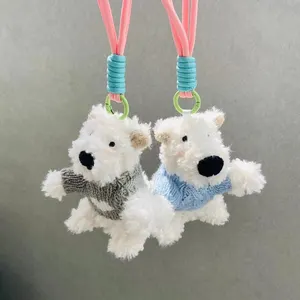 Cute Puppy Dog Plush Keychain West Highland Terrier White with Accessories Plush Soft Pendant for Bag Souvenir Store Gift