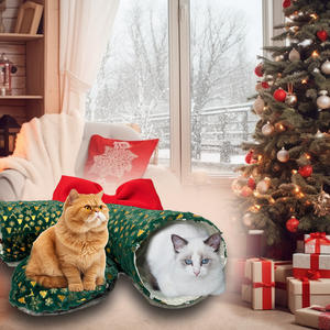 Atmosphère de Noël adorable Tunnel de chat en forme de S Motif solide Roulant Nid de dragon Tissu confortable Nid pour animaux de compagnie Conception de dorure - Product Image 3