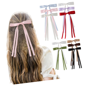 Pita Satin simpul 6 inci 21 warna, jepit rambut buaya logam, pita rambut ekor panjang, klip rambut untuk wanita anak perempuan - Product Image 1