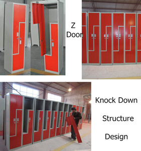 Casier en acier moderne en forme de Z, design incliné, armoire de rangement métallique à 2 portes, autoportante pour usage scolaire et sportif - Product Image 5