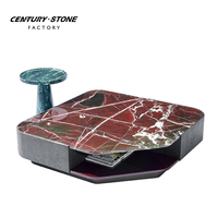 Ensemble de table basse en marbre rectangulaire de grande taille avec plateau en pierre naturelle noire et verte Centurystone, cadre en bois et rangement