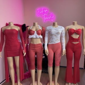 <span class=keywords><strong>Robe</strong></span> mini en maille simple pour <span class=keywords><strong>femme</strong></span>, style sexy à <span class=keywords><strong>pois</strong></span>, sans bretelles, avec haut court et pantalon mi-mollet ceinturé, pour la Saint-Valentin - Product Image 1