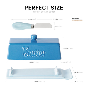 Beurrier en céramique émaillée bleue avec couteau - Récipient à beurre bicolore pour la cuisine à domicile - Product Image 3