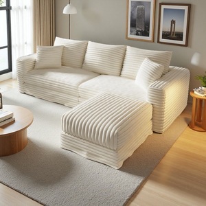 Sofá Seccional de Luxo em Corduroy com Combinação de Espuma, Sofá de Canto para Três Pessoas, Móveis para Sala de Estar - Product Image 2