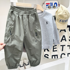Abbigliamento per Bambini all'Ingrosso, Pantaloni con Zip Primaverili ed Estivi, Stile Coreano, Morbidi, Verde Militare, in Cotone, Pantaloni Larghi per Ragazzi - Product Image 4