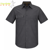 Chemise de travail unisexe à manches courtes en polyester respirant et léger, avec doubles poches poitrine, certifiée EN/CE, détection des aiguilles