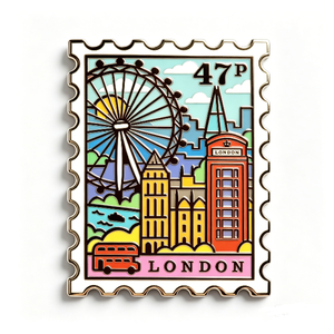 Pin Metálico con Paisaje Urbano de Londres, Chapado en Oro, Aleación de Zinc, Esmalte Duro, Recuerdo, Forma Rectangular, Tema de Viajes - Product Image 1