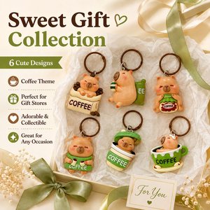 Wholesale Cute Resin Capibara Coffee Keychain Set <b>Cartoon</b> Animal Bag Charm Key <b>Ring</b> Gift Accessory - Product Image 4
