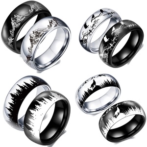 Temperament Lässige Outdoor-Ringe Wald <span class=keywords><strong>Wolf</strong></span> Berge Vögel Wasserdichter Edelstahl 8MM Fingerring für Männer Domine ering - Product Image 1