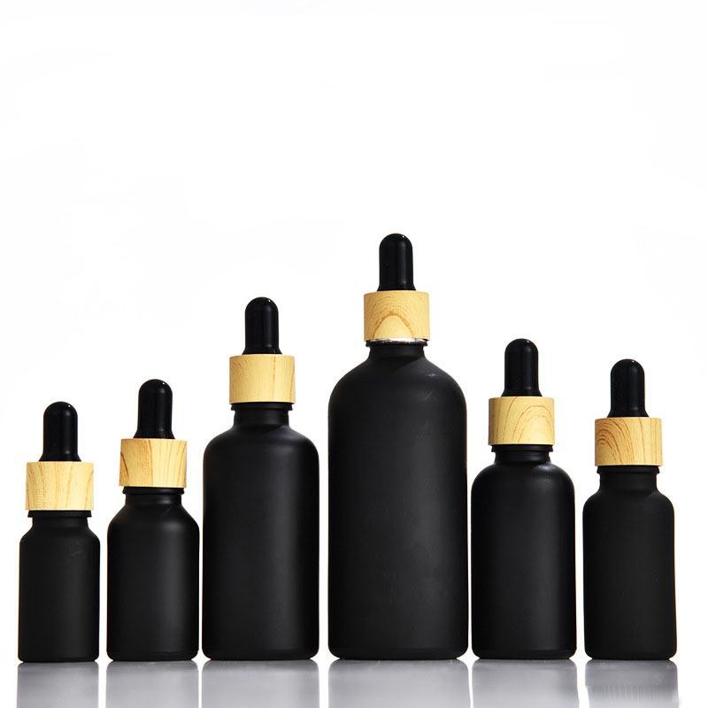 5ml-100ml Matte frosted white black pink amber round rectangle glass dropper bottle with bamboo wood lids