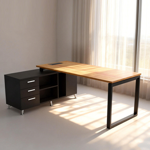 Postazione di Lavoro ad Angolo <span class=keywords><strong>a</strong></span> L in Acciaio e Legno con Armadietto, Scrivania <span class=keywords><strong>da</strong></span> Ufficio Resistente, <span class=keywords><strong>Tavolo</strong></span> <span class=keywords><strong>da</strong></span> Studio per Casa o Ufficio <span class=keywords><strong>da</strong></span> Posizionare Contro il <span class=keywords><strong>Muro</strong></span> - Product Image 1