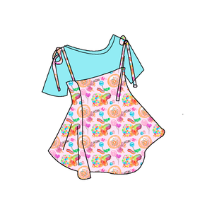 Completo due pezzi per <span class=keywords><strong>bambina</strong></span> con stelle e brillantini, nuovo stile a farfalla, gonna a righe casual con top a maniche corte e fiocco. - Product Image 6