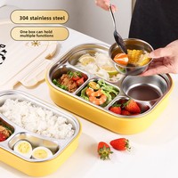 Boîte à lunch carrée isotherme en acier inoxydable 304 Changyuan, portable, 4 compartiments, anti-fuite, style créatif, quatre panneaux, pour enfants