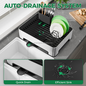 WIREKING Nouveau Organisateur de Cuisine Multifonction 3-en-1 Grande Capacité Égouttoir à Vaisselle sur Évier avec Support à Assiettes - Product Image 5