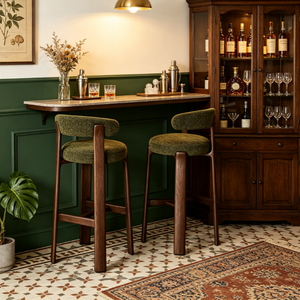 <span class=keywords><strong>Tabouret</strong></span> <span class=keywords><strong>de</strong></span> <span class=keywords><strong>bar</strong></span> vintage français en bois massif, style Mid-Century Modern, dossier incurvé et rembourré, écologique, durable, <span class=keywords><strong>vert</strong></span> <span class=keywords><strong>olive</strong></span>, pour <span class=keywords><strong>bar</strong></span> à domicile ou hôtel - Product Image 2