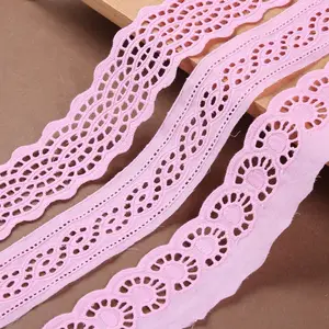 Elegante design de renda de algodão bordado, olhar de renda rosa