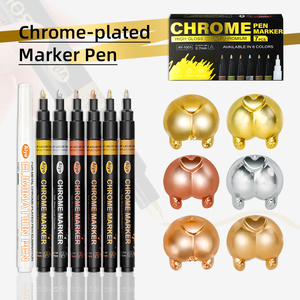 Marqueur chromé argenté, <span class=keywords><strong>peinture</strong></span> réfléchissante, stylo marqueur métallique, encre permanente 0,7 mm, 6 couleurs, placage photoélectrique de haute qualité pour la coloration mécanique - Product Image 1