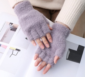 الفتيات النساء الصلبة فو فرو منك نصف أصابع القفازات - Product Image 4