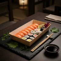 Boîte à dessert, boîte à gâteau, boîte à sushi, emballage en plastique avec couvercle, forme trapézoïdale, boîte alimentaire en bois