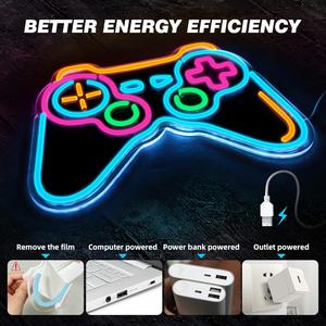 Enseigne au néon en forme de manette alimentée par USB 6 lumières <span class=keywords><strong>LED</strong></span> bleues à intensité variable décoration de <span class=keywords><strong>chambre</strong></span> de joueur adolescent garçon enfants cadeau de noël décoration murale - Product Image 2