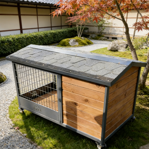 Caseta para Perros de Exterior con Comedero y Bebedero Giratorios, Habitación Aislada y Cálida, Logotipo Personalizado, Plegable de Madera, Impermeable - Product Image 4