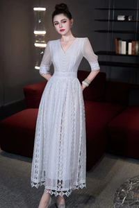 <span class=keywords><strong>XXL</strong></span> <span class=keywords><strong>vestido</strong></span> largo 2026 Primavera Verano boda fiesta señora Sexy cuello en V ahueca hacia fuera bordado media manga largo púrpura blanco <span class=keywords><strong>vestido</strong></span> Maxi - Product Image 6