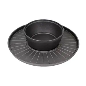 Cast Iron Round Fry Grill Pan Hotpot Baking Dish Grilled Shabu Pot Roasting Pan