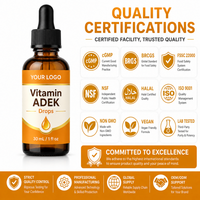 Vente en gros de suppléments de vitamines A, D, E, K en gouttes, à marque privée, pour le système immunitaire et la santé, avec huiles de vitamines E et A.