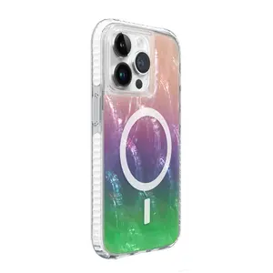 Capa de TPU magnética transparente anti-amarelo para carregamento de telefone para iphone 15 12 Pro Max, capa de TPU de várias cores à prova de choque