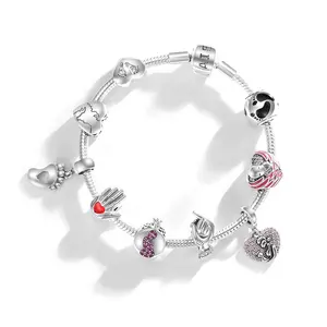 2024 Designer CZ jewelry Gift D I Y Mom Baby Heart Mother Love Charms For S 925 Sterling Silver Bracelets Making Beads
