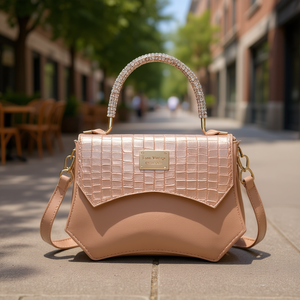 Sac bandoulière Fana vintage en or rose, motif alligator, cuir véritable, imperméable, style été - Product Image 2