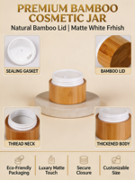 Pots en plastique doublés de bambou pour crème visage, 10g, 30g, 50g, 100g, 150g, 250g