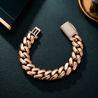 Collier chaîne cubaine en acier inoxydable or rose avec micro-incrustations de zircon, fermoir à maillons géométriques, pendentif pour hommes et femmes
