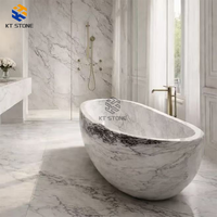 Baignoire autoportante en marbre lourd KT STONE pour espace de bain de club de loisirs haut de gamme, traitement sur mesure des dimensions du marbre