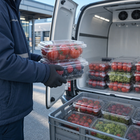 Boîte à fruits en PET en gros, 500g, transparente, pour supermarché, emballage de fruits frais avec couvercle, jetable, qualité alimentaire, sûre