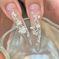 Paso Sico Accessoires de nail art en résine, fleurs de magnolia sculptées souples, pressées, tridimensionnelles, à paillettes, DIY, portables, petites