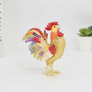 Shinnygift kotak perhiasan Dekorasi Rumah, kotak hadiah perhiasan, kerajinan logam, kotak perhiasan Enamel, Pewter, patung Ayam Jantan, warna-warni - Product Image 4