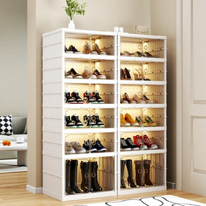 رف أحذية بلاستيكي شفاف متعدد الطبقات قابل للتعديل لتوفير المساحة، مناسب للأحذية الطويلة والأحذية الرياضية في الشقق الصغيرة - Product Image 1