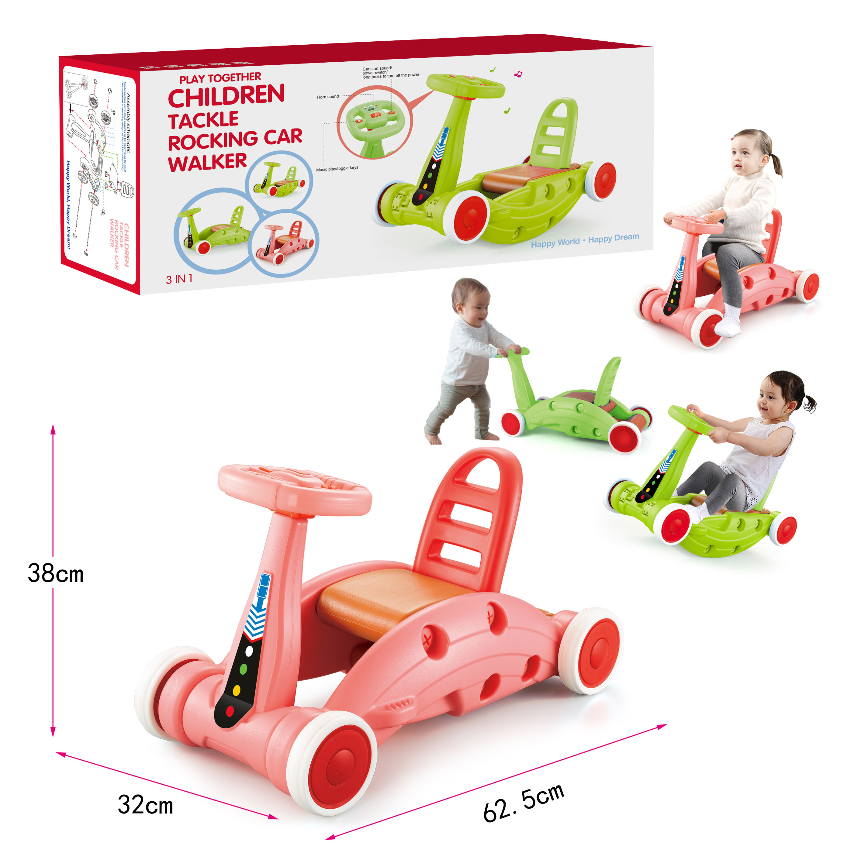 3 in 1 Multi-Function Children's Tackle Rocking Car & Walker