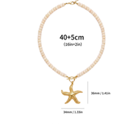 Collier en perles en forme de coquillage, de cœur d'étoile de mer et de poisson, chaîne réglable en acier inoxydable, bijoux empilables, pendentifs tendance, cadeau souvenir