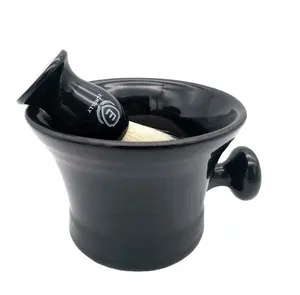 Commercio all'ingrosso Logo Personalizzato In Ceramica Nera Sapone Da Barba Pennello Tazza Uomini Ciotola Da Barba