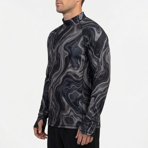 Men's Long Sleeve Hooded Fishing Shirt Quick Dry UPF 50 Mock Neck Sublimation <b>Print</b> Blue Swirl Pattern Polyester <b>Top</b> - Product Image 5