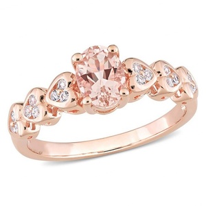 Bague de fiançailles en morganite avec diamants, or 14 carats, bague en morganite pour mariage, directement de l'usine - Product Image 5