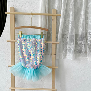 SY verano niña lentejuelas sirena falda Linda dibujos animados Hada princesa falda cola de pez faldas niños moda vestido - Product Image 5
