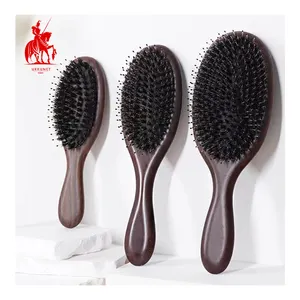 Personnalisé professionnel ovale noir bois de santal handale poils cheveux thérapie antistatique massage peigne de coiffure