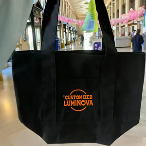 Sac fourre-tout en toile de coton durable avec fermeture éclair, taille et couleur personnalisables, design contrastant, logo brodé, poignée longue, pour le shopping - Product Image 3