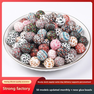 Fábrica nueva 15mm transferencia de agua pulsera con estampado de leopardo patrón de diamantes cuentas de silicona diamantes de imitación joyería con cuentas al por mayor suelta - Product Image 3