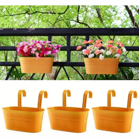 Pots de fleurs et jardinière en métal avec crochets détachables vintage, trou de drainage galvanisé, pour balustrade, clôture, balcon et jardin