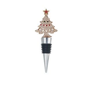 Christmas <b>Wine</b> Stopper <b>Plastic</b> <b>Bottle</b> Cap With Rhinestone Tree Design For Holiday Decoration - Product Image 2